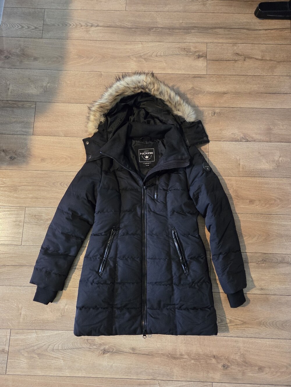 Noize Women's Black Faux-Fur Trim Puffer Coat